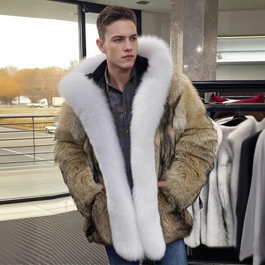 Vollhaut Herrenjacke Mit Echtfell Männer Pelzmantel Natur Fuchs