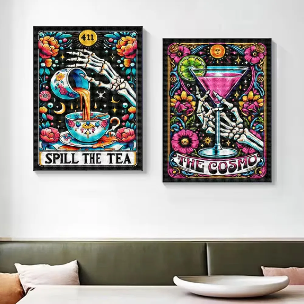 DIY AB Diamond Embroidery Tarot Card Diamond Painting Cartoon Skeleton Cross Stitch Set Tarot Skull  Art Mosaic Decoration Gift view 2