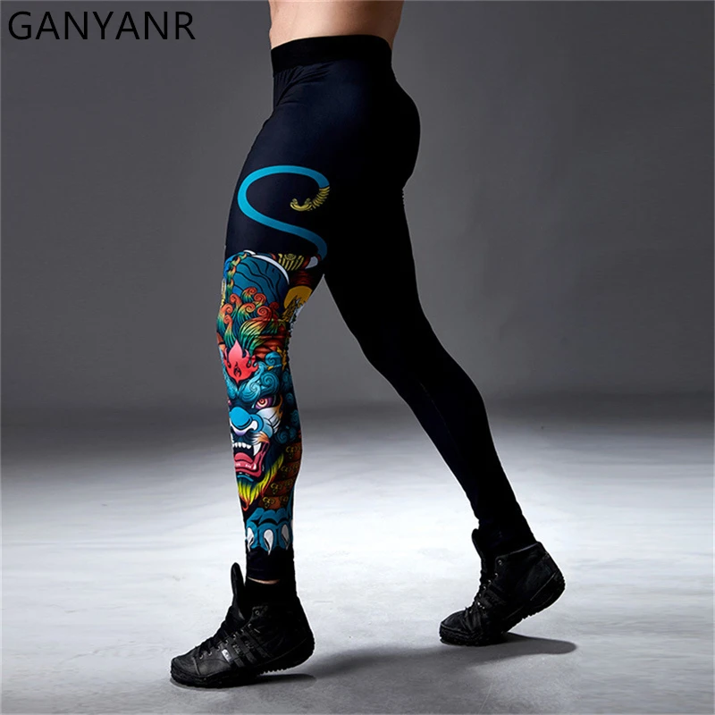 GANYANR Running Tights Men Sportswear Leggings Compression Pants Gym Fitness Basketball Trousers Football Cool Training Workout