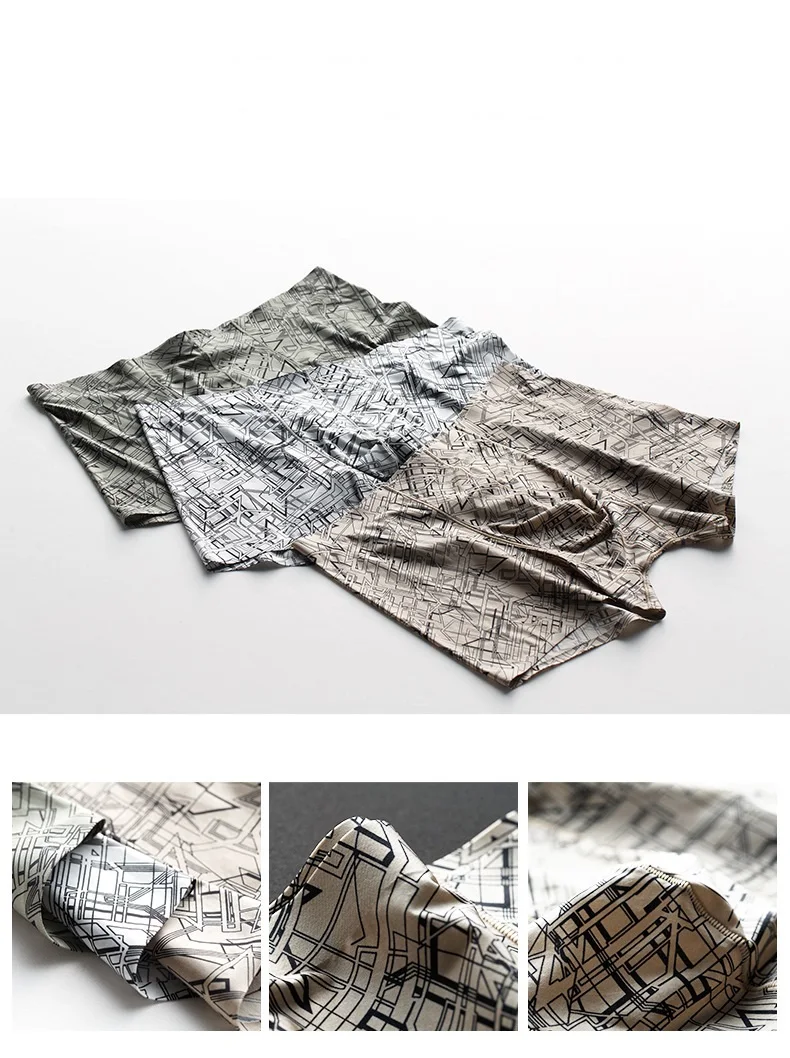 High-end Male Digital printing one piece Boxers shorts Men's silky Seamless underwears Men soft breathable Trunks 5