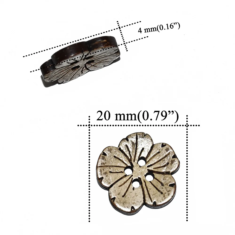Natürliche Farb runde Kokosnuss schalen knöpfe, Näh zubehör, Holz knopf, Blumenform, DIY-Kleidung, 15PCs, 30PCs, 20mm – Detail 2