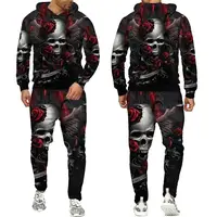 Skull Horror Hoodie Suit New Autumn 3D Printing Sportswear 2Pcs Set Men Oversize Pullover Men's Vintage Kids Casual Suits 1