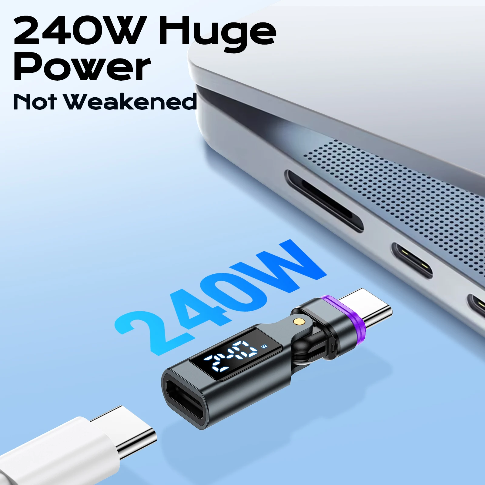 AUFU 16핀 디지털 디스플레이 마그네틱 USB C-타입 C 어댑터 PD 240W 고속 충전 USB-C 암 OTG 컨버터 (아이폰, 삼성용)