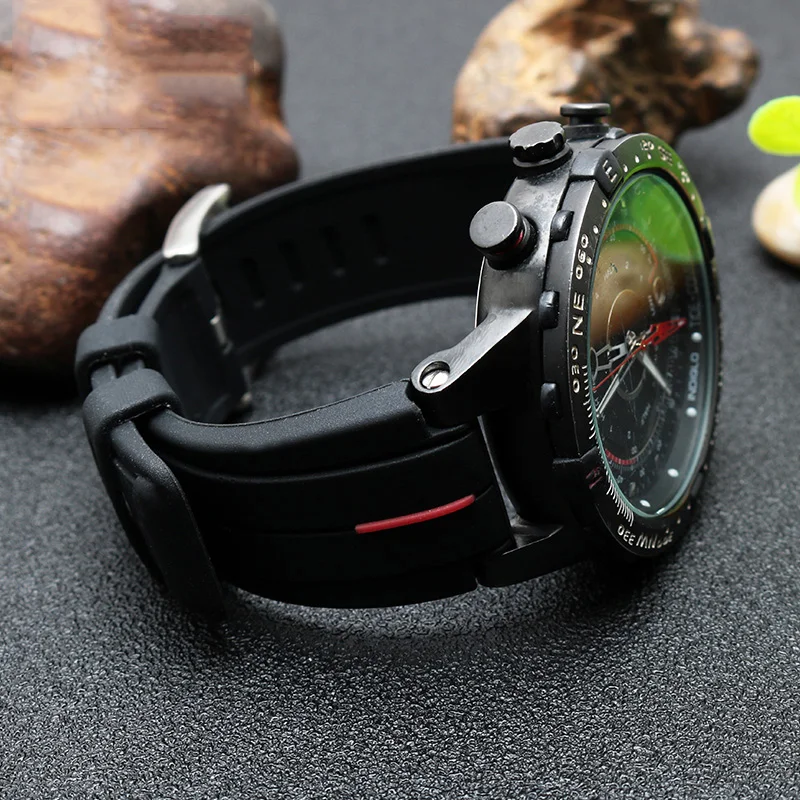 Timex Black Waterproof Silicone Sports Strap - High Quality Rubber Band, 24mm