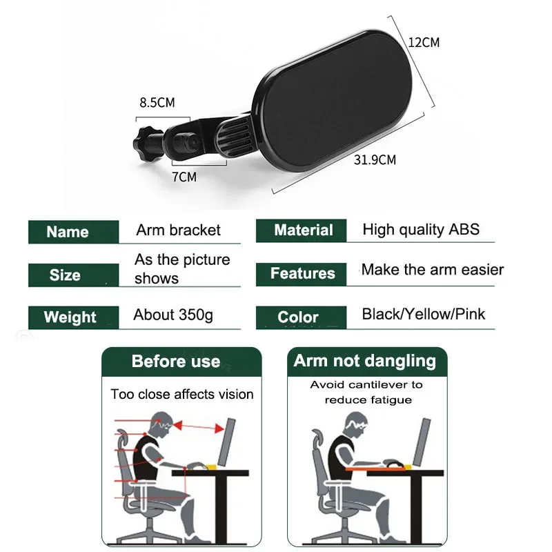Suporte Giratório para Descanso do Braço do Computador Mão Ergonômica Proteção do Ombro Mouse Pad Extensor Ajustável para Descanso de Pulso do pc Mesa para Escritório - Imagem 5