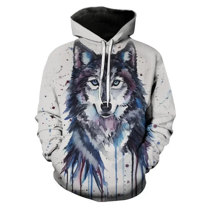 

Men's 3D Wolf Graphic Printed Sweatshirt, Large Size Polyester Pullover, Funny Animals Hooded, Men's Clothing, Harajuku Y2K Tops