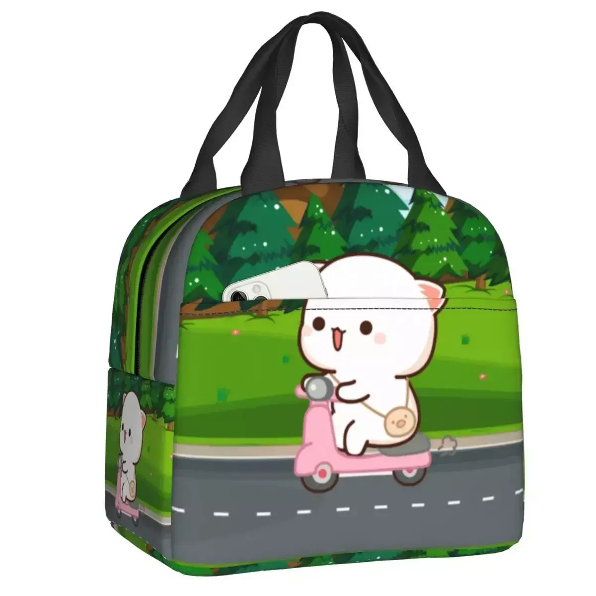 

Cute Peach Mochi Cat Insulated Lunch Bags For Camping Travel Peach And Goma Leakproof Cooler Thermal Bento Box Women Children