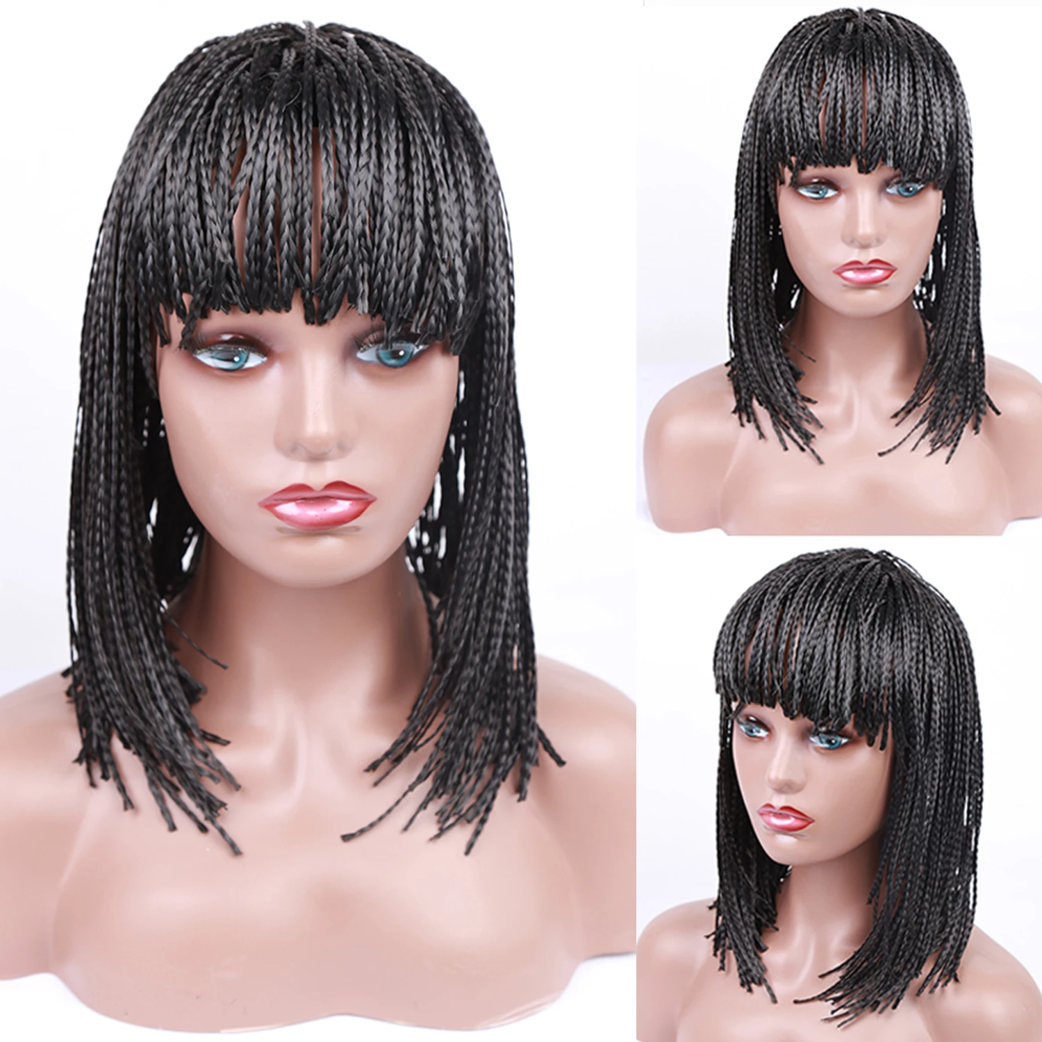 Amir Synthetic Braiding Hair Wig Short Women's Wig Black Braids Bob Box Braid With Bangs Knotless Braided Wigs Cosplay
