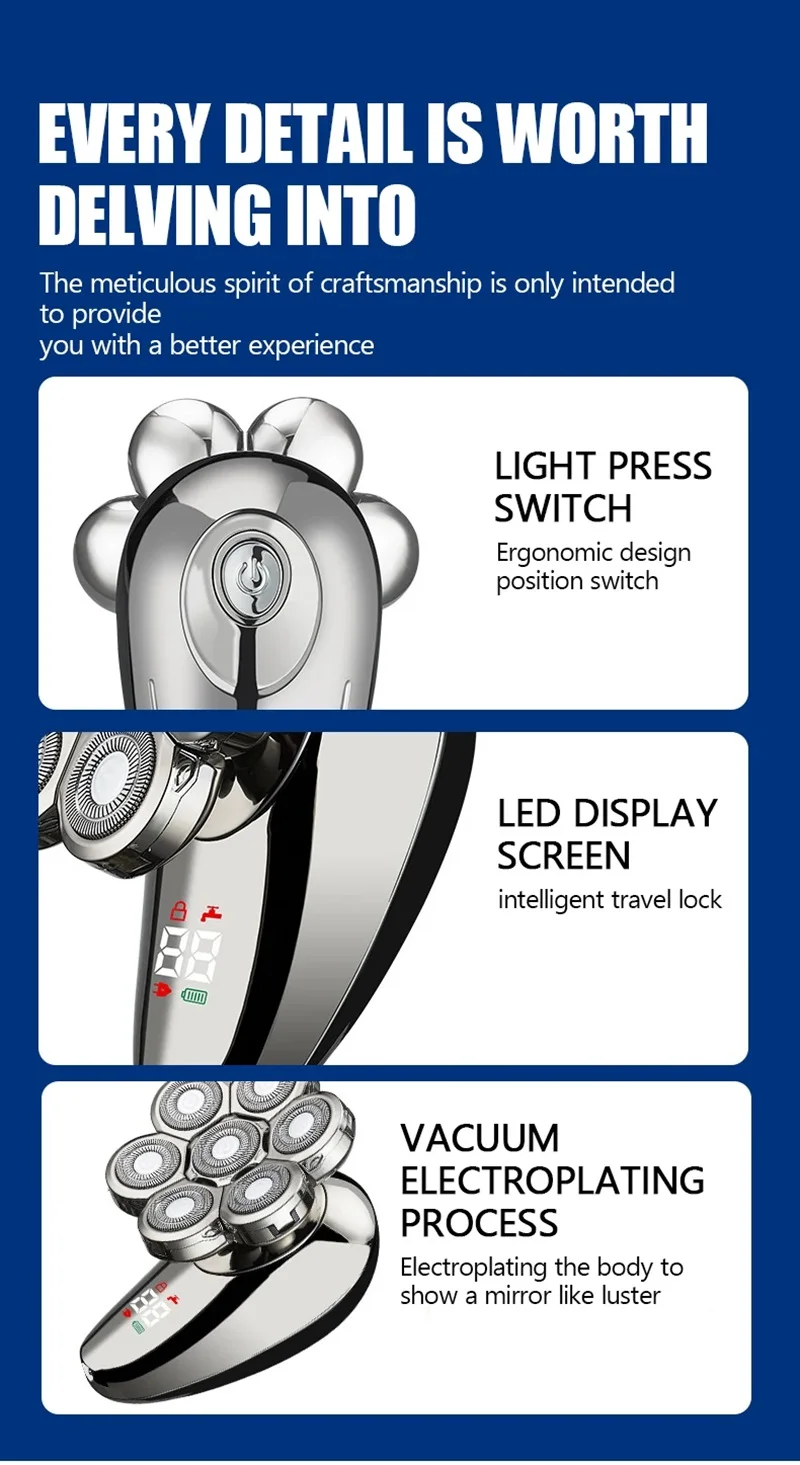 Electric Shaver For Men 5-in-1 Rechargeable Beard Trimmer Head_voghion.com