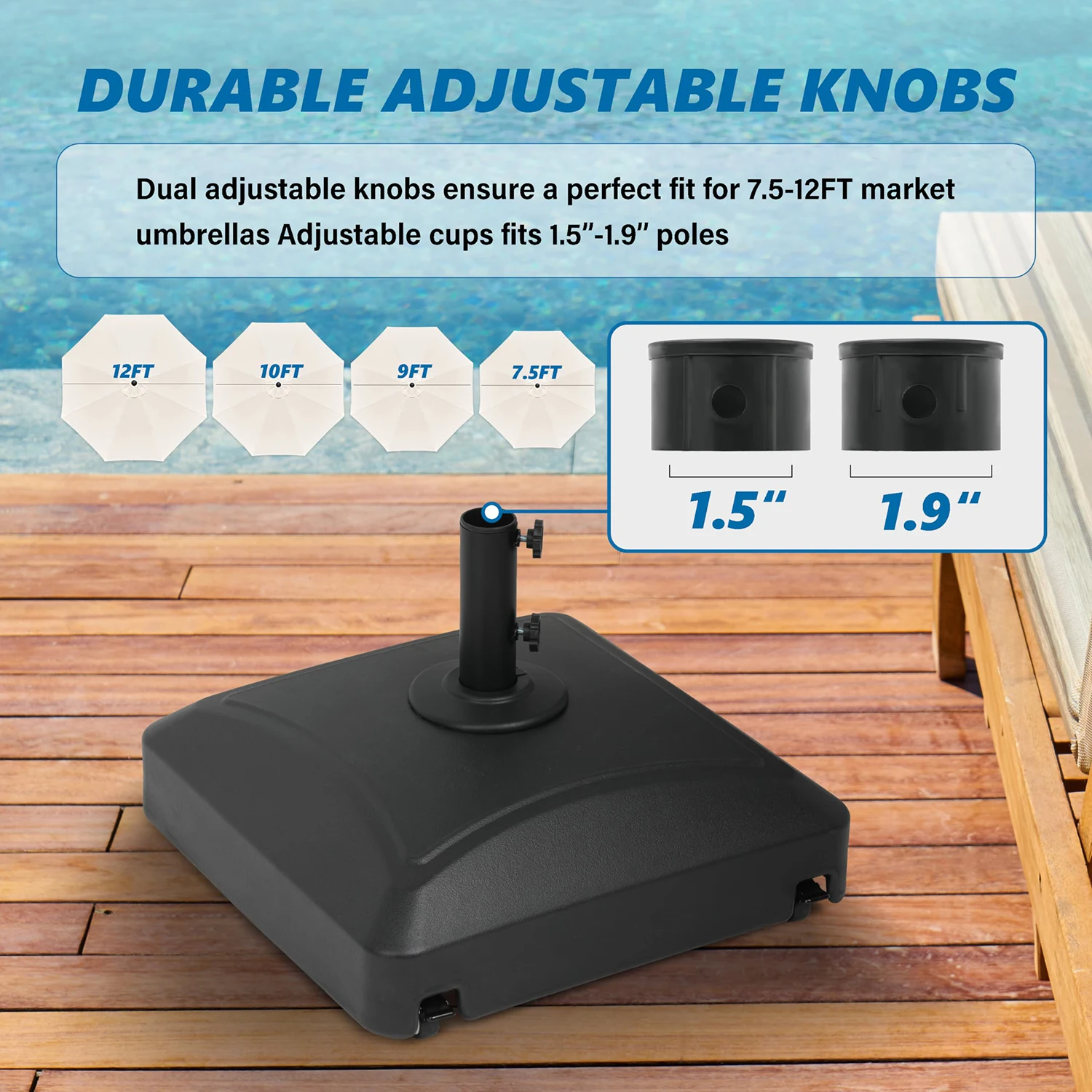 20" Heavy Duty Patio Market Umbrella Stand with Steel Holder Water Filled for Outdoor umbrella base Round Base With Wheels 5