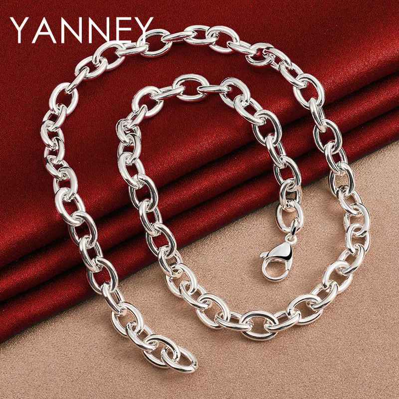 Fine 925 Sterling Silver 18 Inches Chain NecklaceFor Women Hip Hop Men Fashion Wedding Gifts Jewelry Party