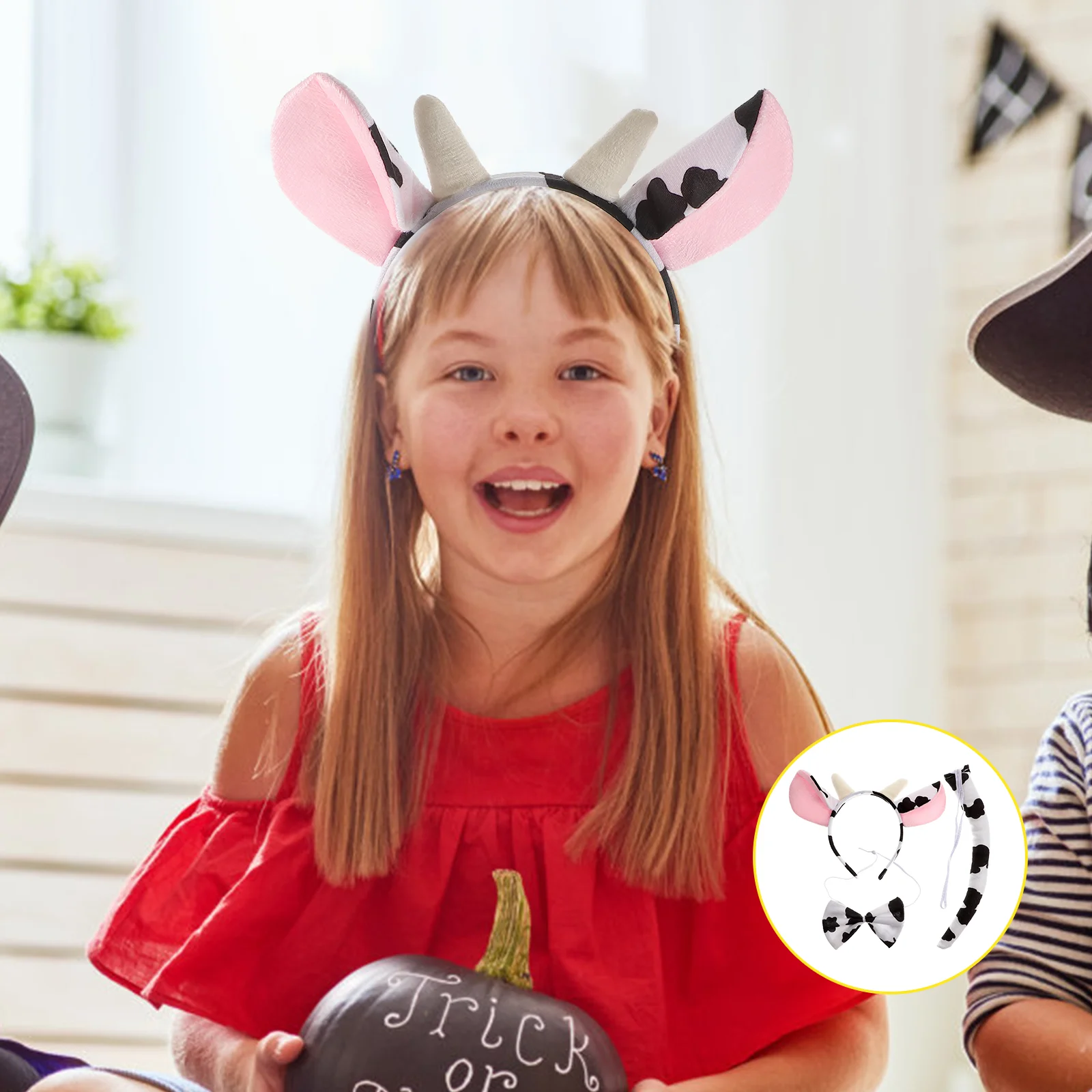 

3Pcs in 1 Set Cow Horns Headbands Tails Bow Ties Animals Head Hoops for Birthday Party Halloween