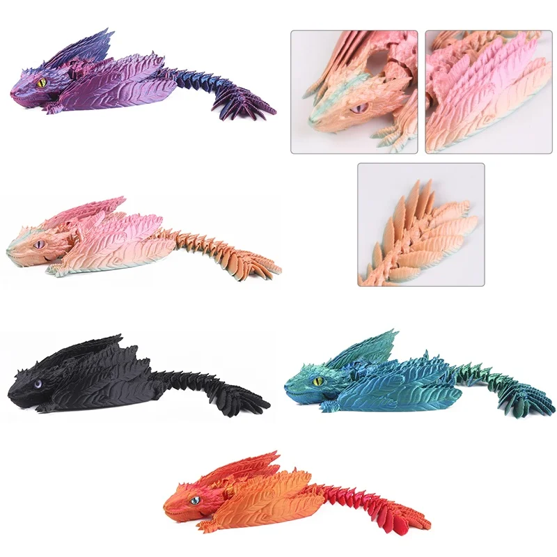 3D 프린팅 드래곤 Archaeopteryx 시뮬레이션 모델 장난감 장식품, 전체 관절 깃털, 이동 및 개방 가능