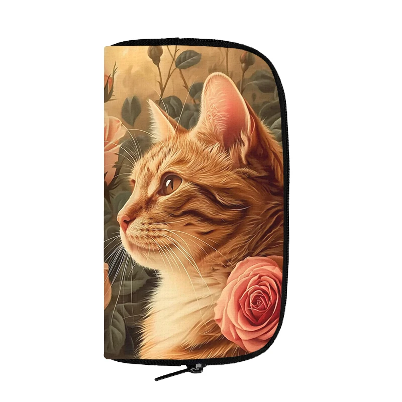 Cute Flower Cat Wallets Kawaii Baby Kitten Cats Credit Card Holder Long Wallet for Women Small Storage Bags Purse Clutch Bag 3