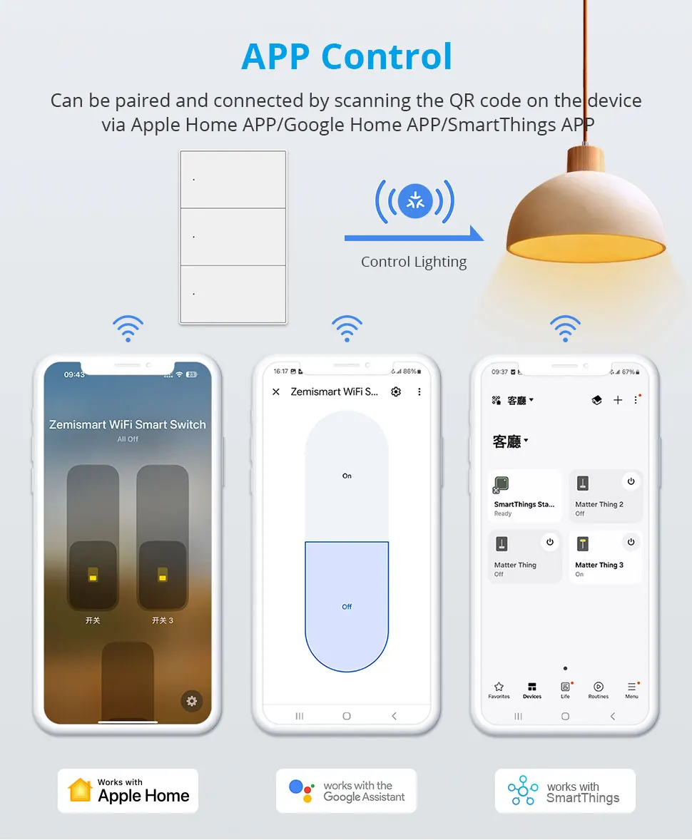Matter Over WiFi Smart Wall Light Switch 1 2 3 4 6 Gangs with Neutral Switch US