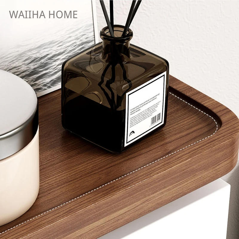Toilet Paper Holder with Black Walnut Shelf For Bathroom Wall Mounted Double Roll Black Phone Rack