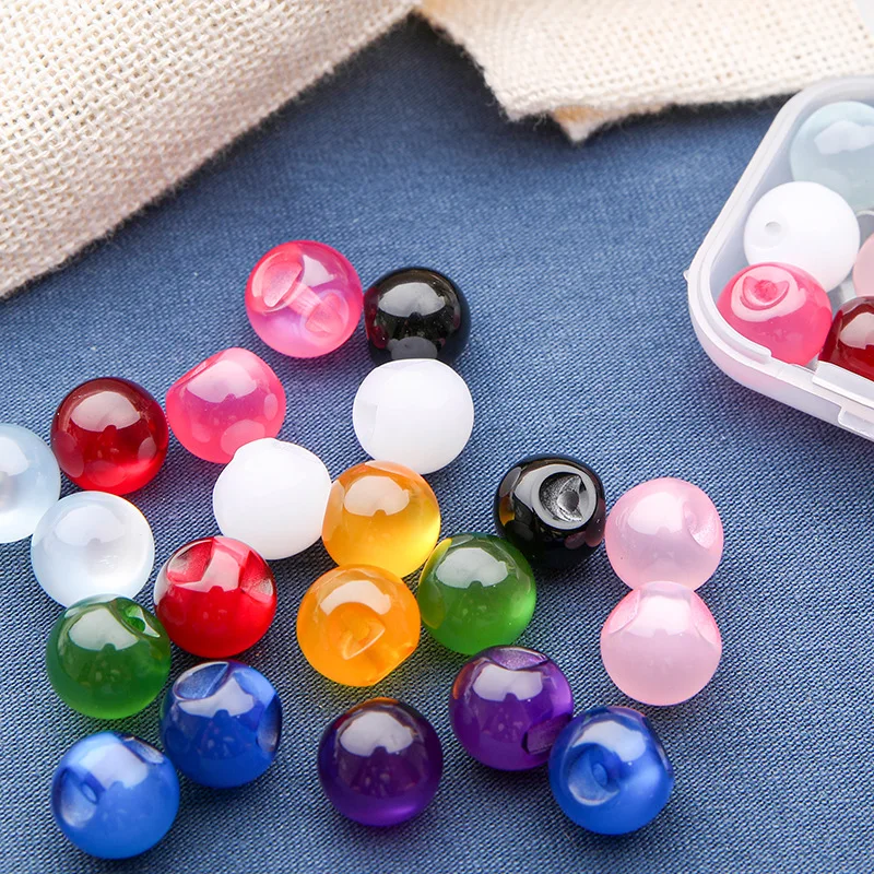 

10PCS 11mm Buckle button cheongsam Tang suit Hanfu retro pearlescent button partial hole resin imitation jade loose beads ball