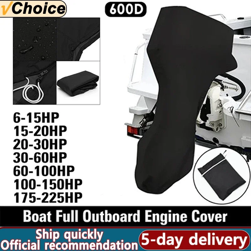 Outboard Motor Cover Oxford Cloth Boat Motor Protective Cover Waterproof and UV-proof Full Outboard Yacht Motor Cover Anti-crack Heavy Duty 600D