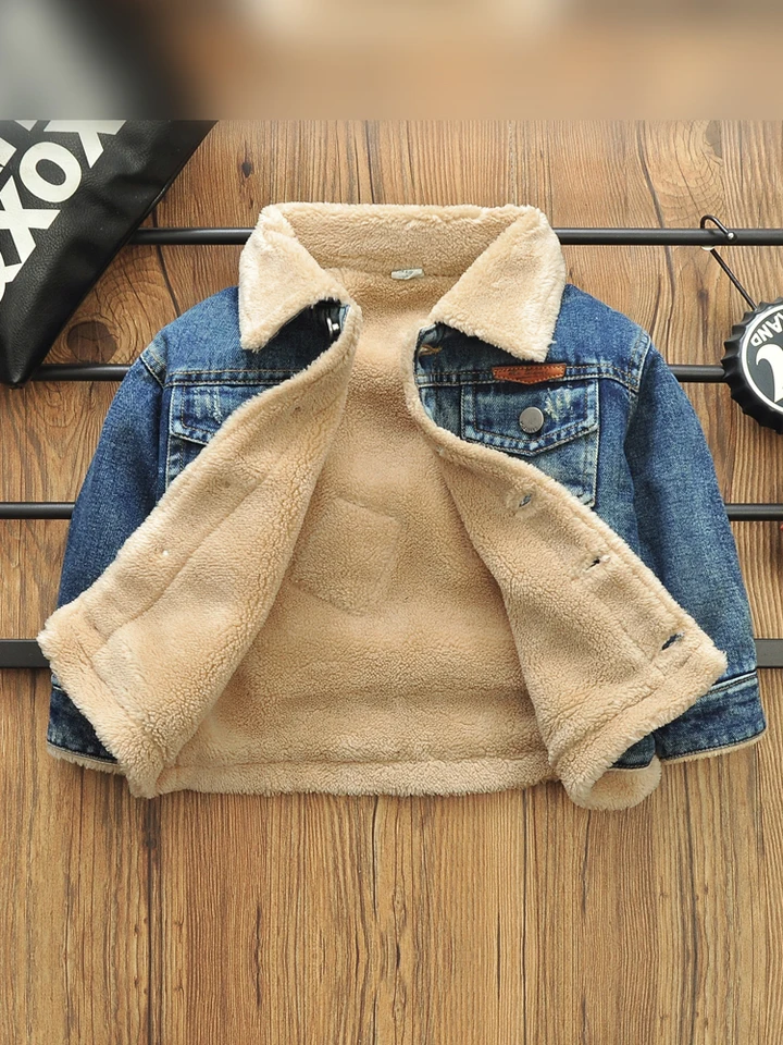 L’Appartement Boys denim Jacket 2-8 Years Old Kids Boy Denim Jackets Velvet Warm Coat Autumn