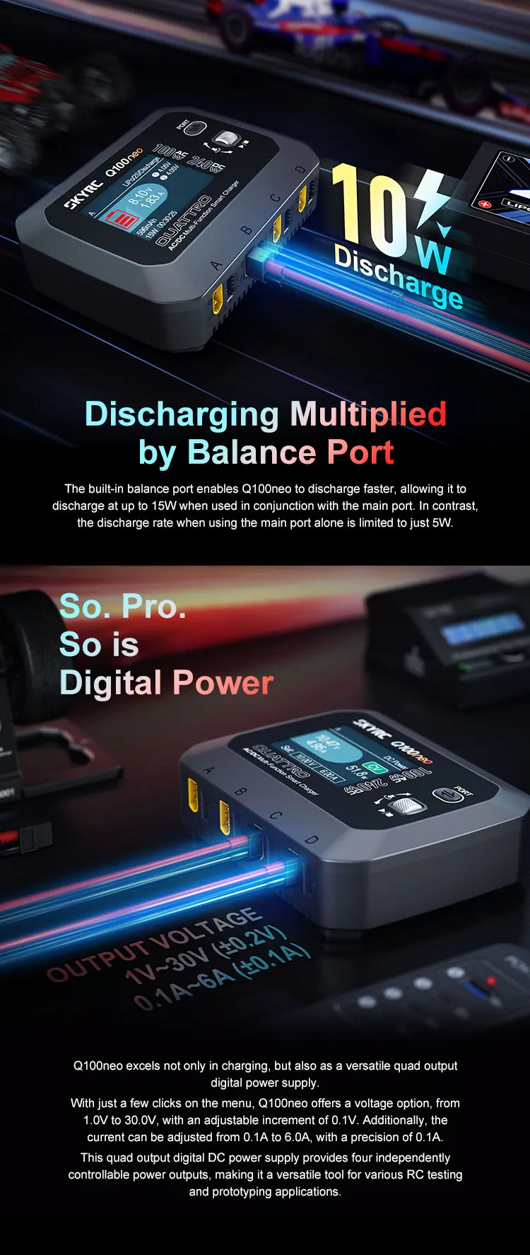SkyRC Q100neo Chargeur 4 Canaux 600mA Équilibrage pour Drone RC