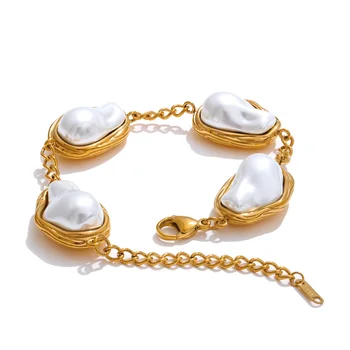 Popular Baroque Simulated Pearls Geometric Chain Bracelet Bangle Vintage Stainless Steel Elegance Jewelry for Women Gift 7