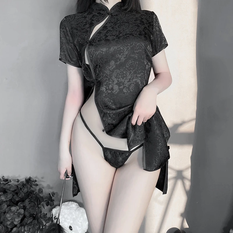 Women Cheongsam Anime Sexy Lingerie Costumes Qipao Dress Cosplay Role Play Side Open Design Porno Outfits