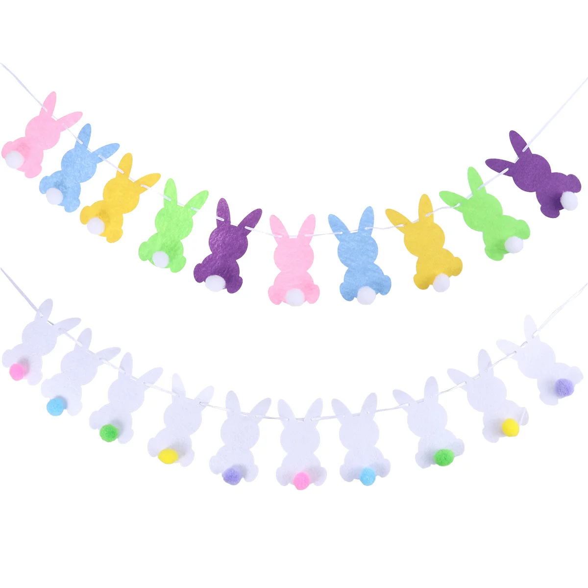 

Rabbit Pompon Banner Rabbit Shape Easter Background Decor Felt Flag Decorative Garland Bunting for Easter Party Decorations