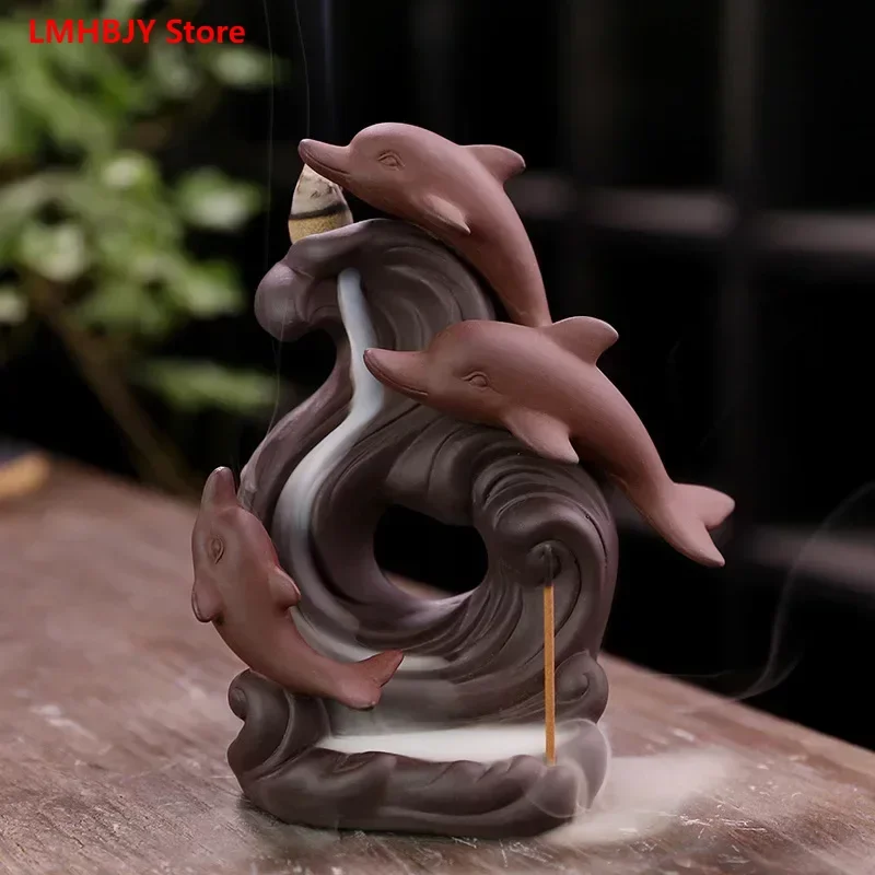 

LMHBJY Purple Sand To Flowing Incense Stove Craft Gift Decoration Nordic Style Dolphin Flowing Incense Stove