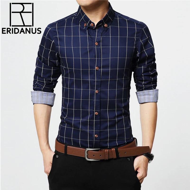 

ERIDANUS 2020 Men's Plaid Cotton Dress Shirts Male High Quality Long Sleeve Slim Fit Business Casual Shirt Plus Size 5XL MCL087