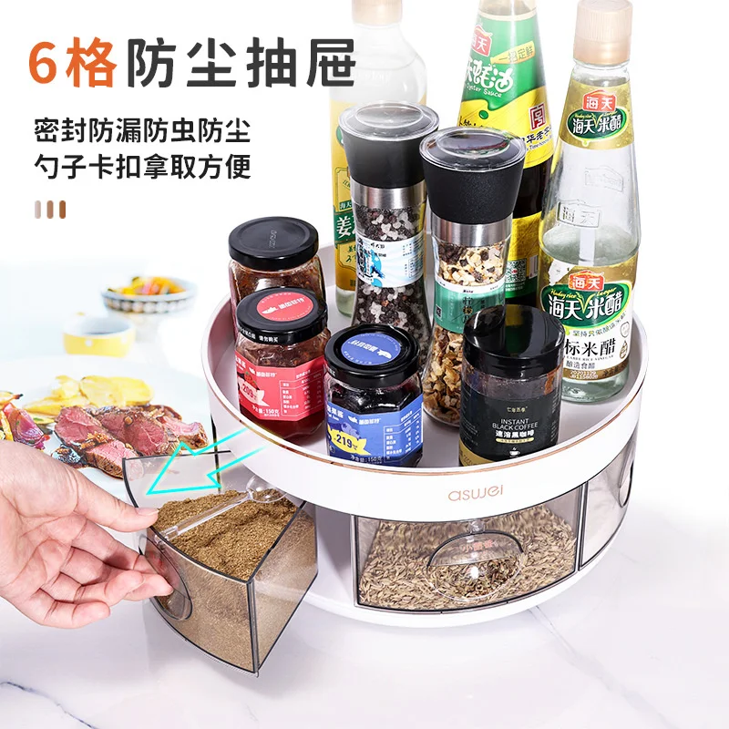 Round condiment box Rotating shelf Kitchen condiment pot Rotating storage tray Multi functional rotating shelf