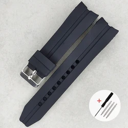 Curved End Waterproof Silicone Watch Strap - Soft Rubber Diving Wristband Replacement - 26mm (Black)