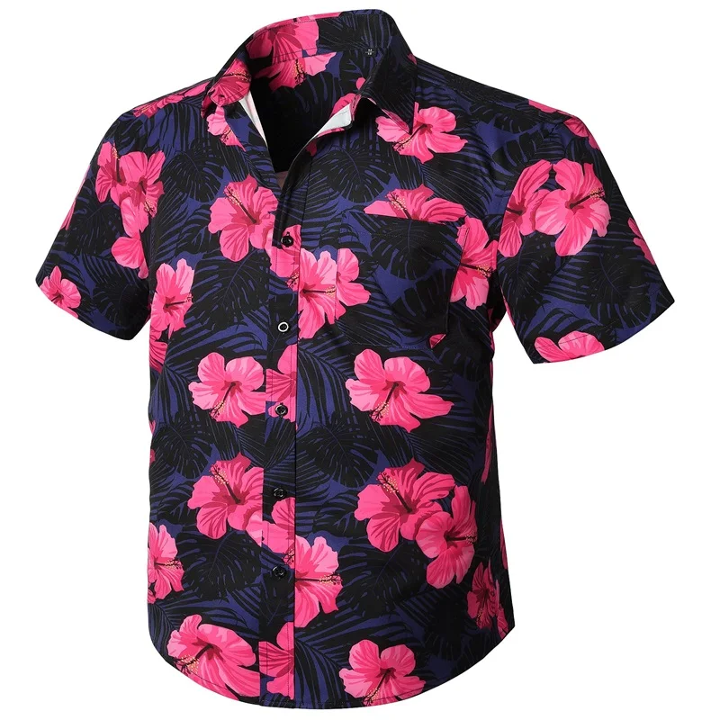 Camisas hawaianas para hombre, camisa informal de manga corta con estampado floral y botones, estilo tropical, para vacaciones de verano, playa, Aloha