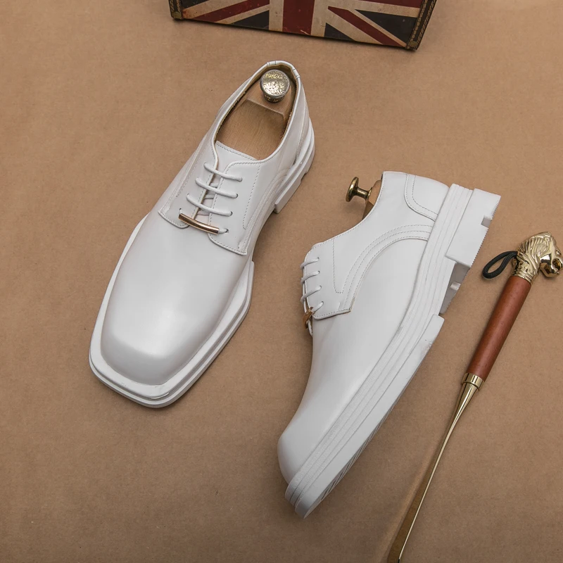Men's Square Toe Leather Shoes Europe America Party Dress Shoes High-end Men's Interview Business
