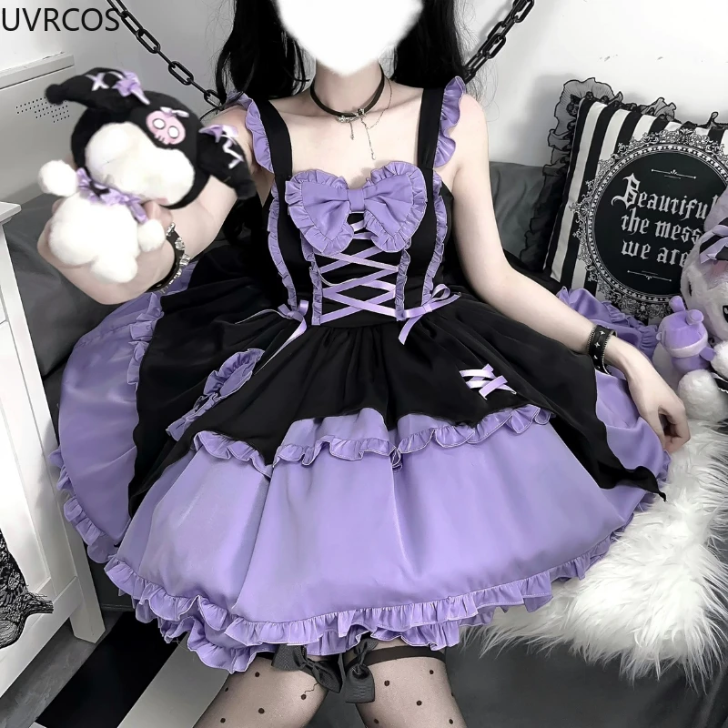 Victorian Gothic Lolita Jsk Dress Women Harajuku Y2k Bow Ruffles Evening Party Dresses Purple Punk Style Slim Bandage Cute Dress