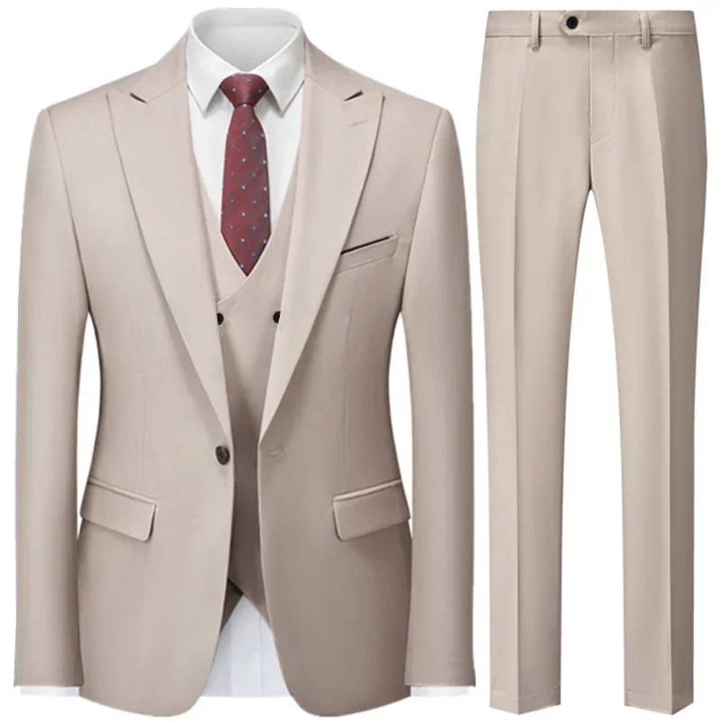 

Solid Peak Lapel One Button Male Suit Fashion Casual Boutique Men Suits Slim Fit Business Wedding 3 Piece (Blazer+Vest+Pants)