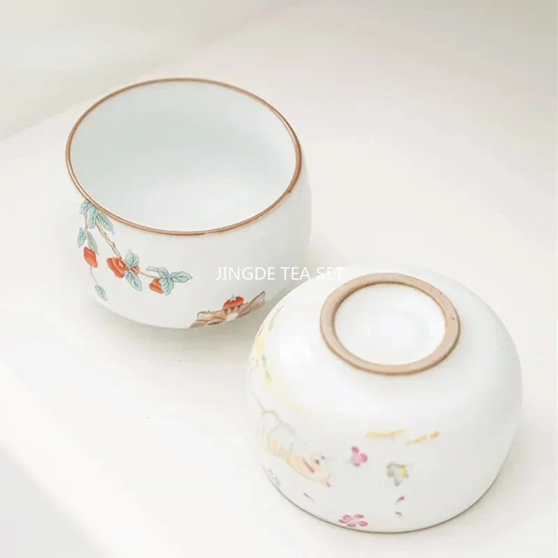 Chinese Ru Kiln Ceramic Teacup Travel Meditation Cup Handmade Cute Cat Pattern Tea Bowl Personal Pu'er Master Cup Tea Set 100ml