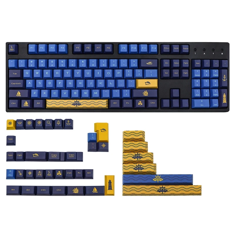 

143 клавиши/набор, колпачок с вишневым профилем, морская тема, PBT, сублимационная краска для колпачков для клавиш, 6,25U, для