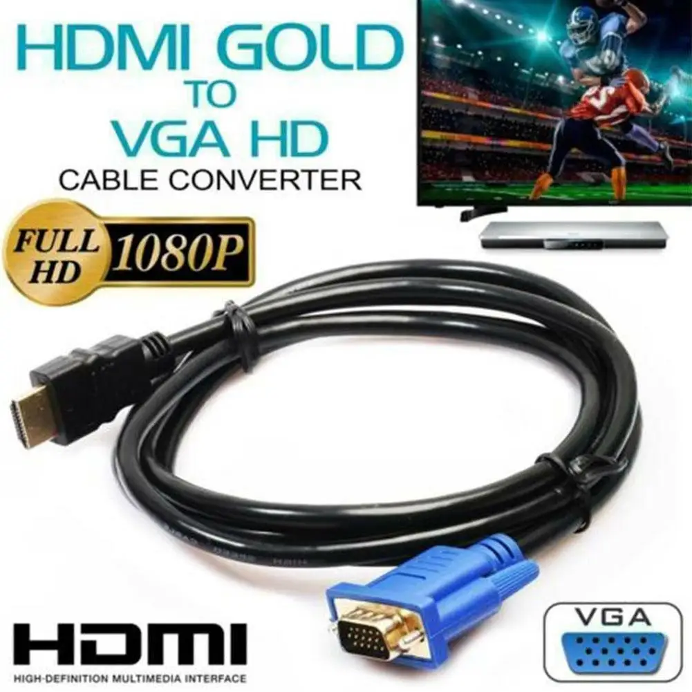 HDMI 호환 수-VGA 수 케이블, PC DVD HDTV 노트북 모니터 액세서리, 1080P, 1.8 계량기