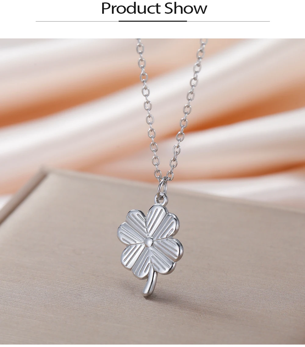 COOLTIME Vierblättriges Kleeblatt Edelstahl Halsketten Für Frauen Trend Qualität Blume Anhänger Halskette Schmuck Geschenk – Detail 6