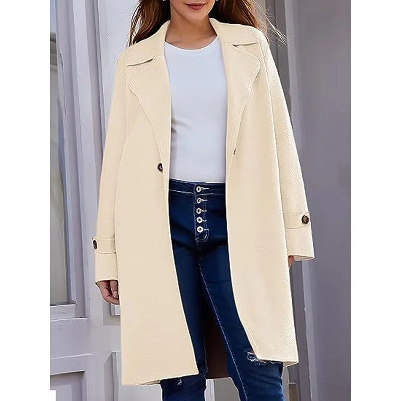 2023 New Autumn and Winter Elegant and Fashionable Solid Polo Neck Warm Temperament Commuter Women's Casual Long Cardigan Coat