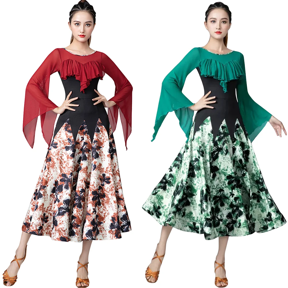 

Waltz Ballroom Competition Dress Standard Dance Performance Stage Costume Women Evening Gowns Fine Printing Concert Outifts