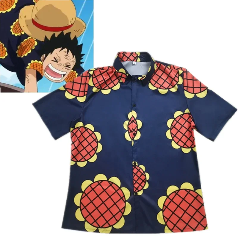 Disfraz de Anime Monkey D Luffy para hombre, camiseta de манга corta с принтом de girasol, informal, para playa y verano