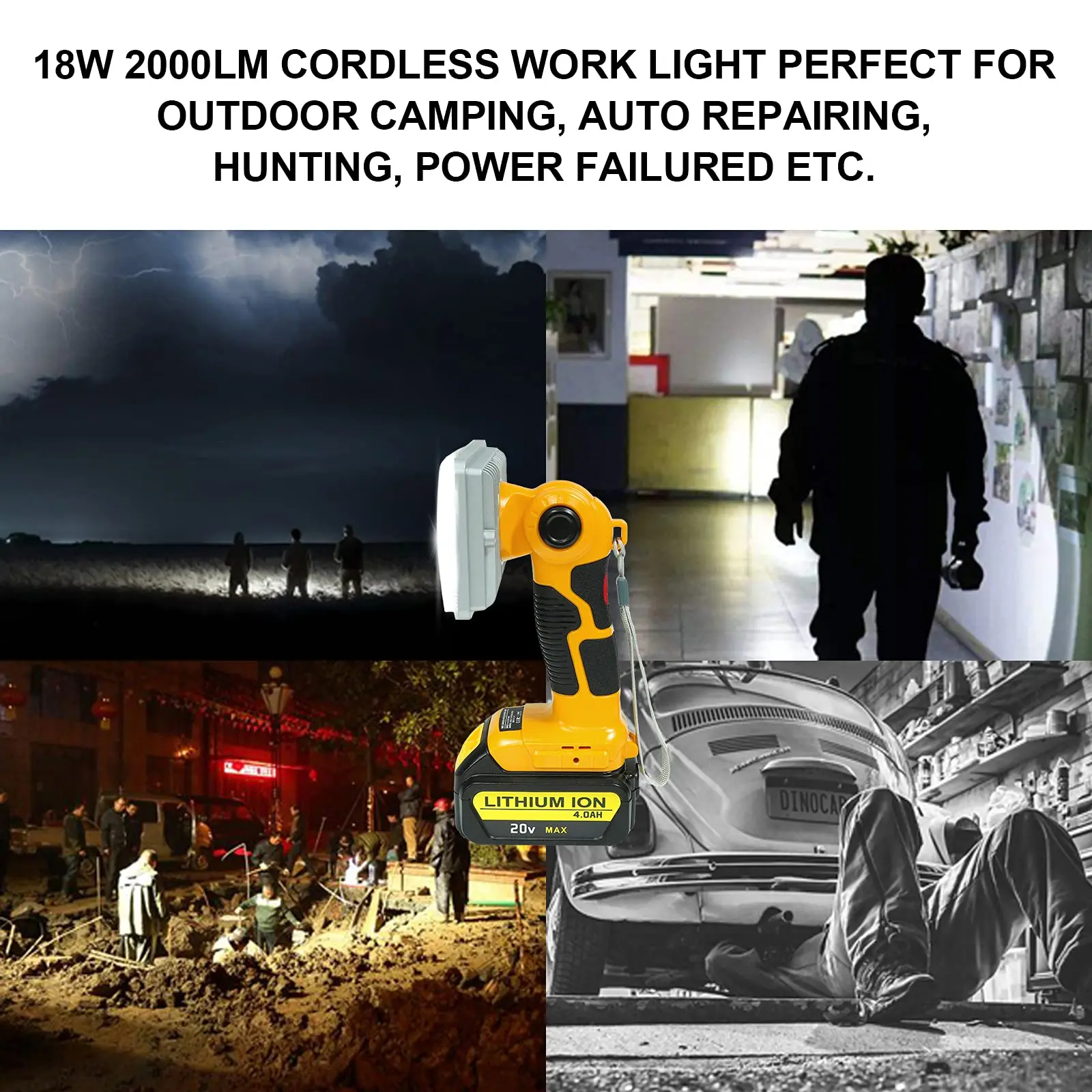 For Dewalt 20v Work Light 18W 2000LM Portable Floodlights Spotlight with USB Cha