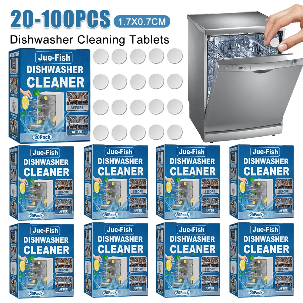 High-Efficiency Dishwasher Cleaning Tablets - Oil, Dirt & Limescale Remover, Deodorizer for Kitchens (20-100 PCS)