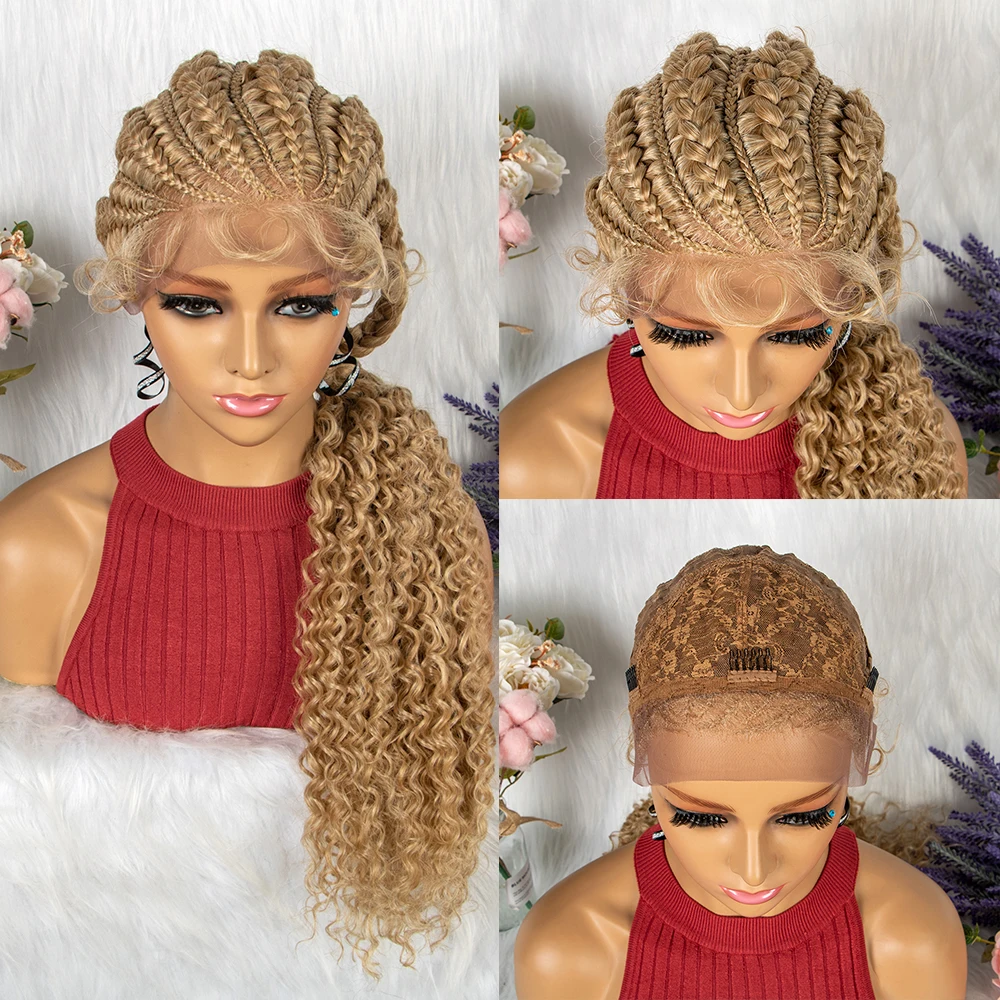 28 Inch Blonde Color Synthetic Lace Front Braided Wigs for Black Women Crochets Braids Hair Wig Pre Plucked with Baby Hair