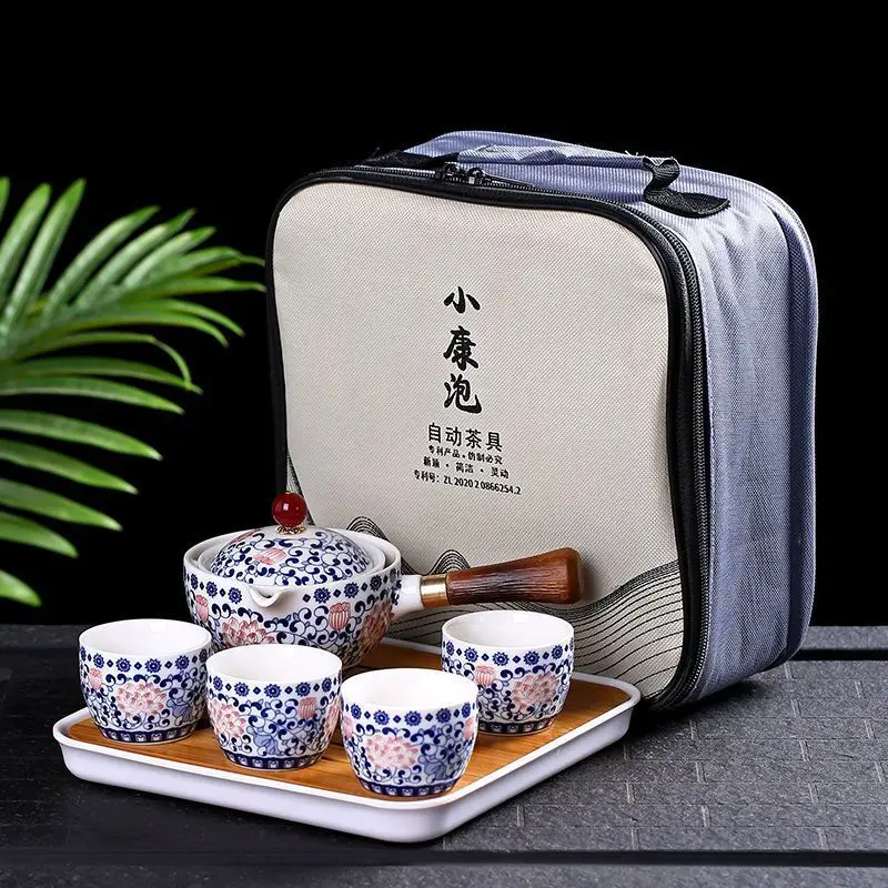 

Portable Flower Exquisite Chinese Gongfu Kung Fu Tea Set Ceramic Teapot Wooden Handle Side-handle Pot Cup Teaware