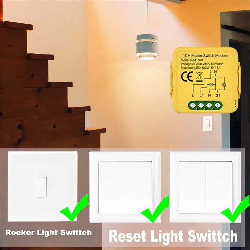 Smart Matter WiFi 스위치 16A 스마트 홈 자동화 릴레이 모듈은 Siri Homekit Smartthings Alexa Google 1/2/3CH와 함께 작동합니다.