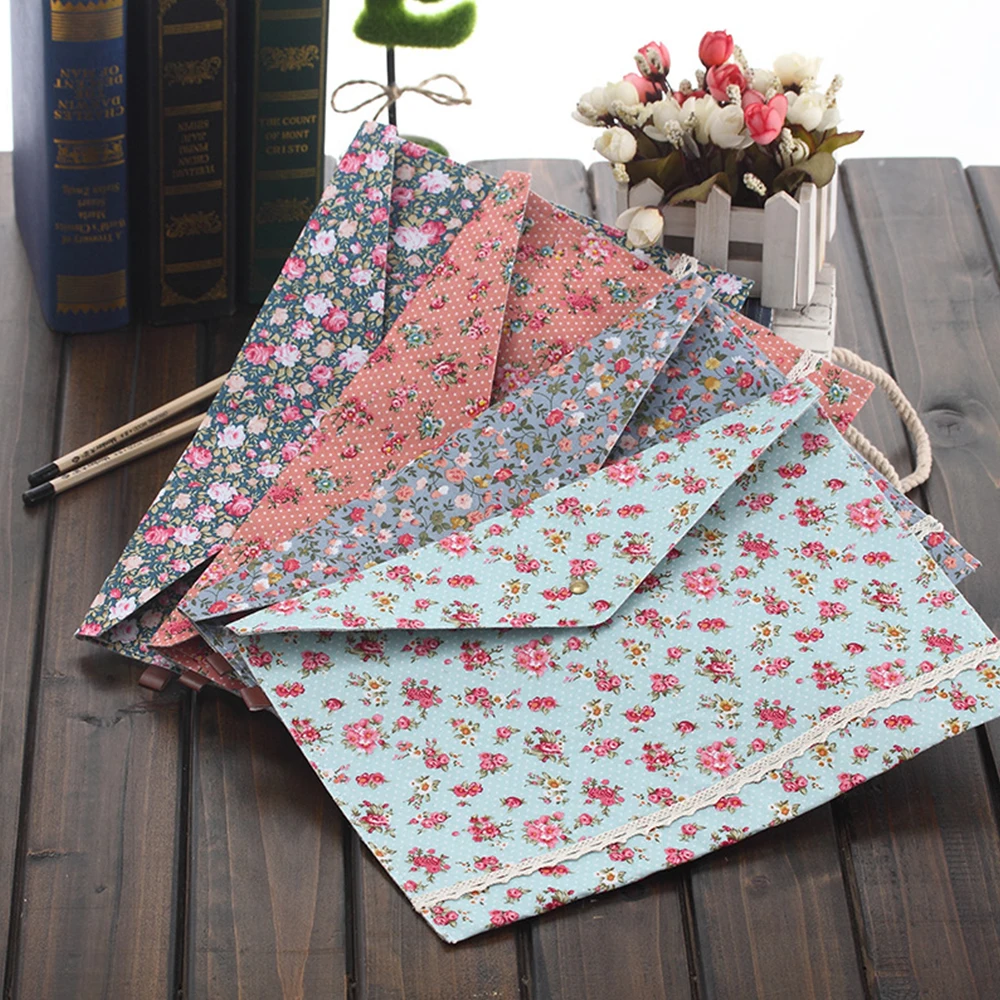 

Portable Floral A4 File Envelope Fabric Document Bag Paper Pockets Portfolio Letter Folder with Snap Button School Supplies