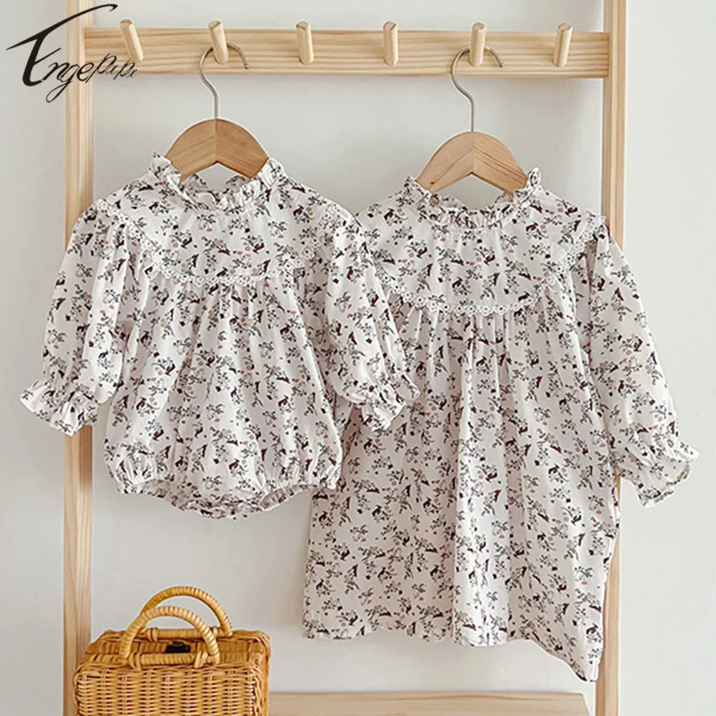 

Новинка 2023, стильная одежда для девочек, Комбинезоны для маленьких детей, платья для девочек с длинным рукавом и цветами, весенне-Осенняя детская одежда