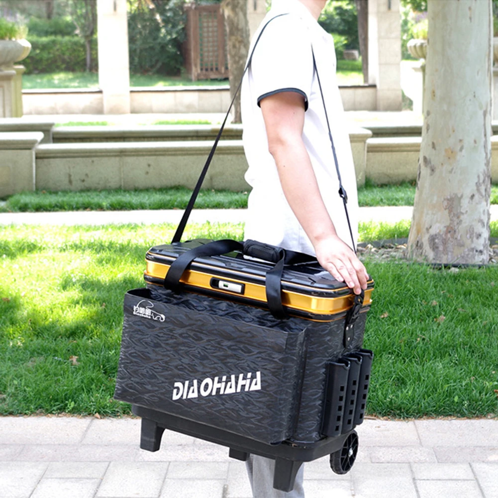 Fishing Barrel Box with Wheels Multifunctional Fishing Box Trolley Bag  High-Capacity Adjustable Portable Durable for Fished Gear